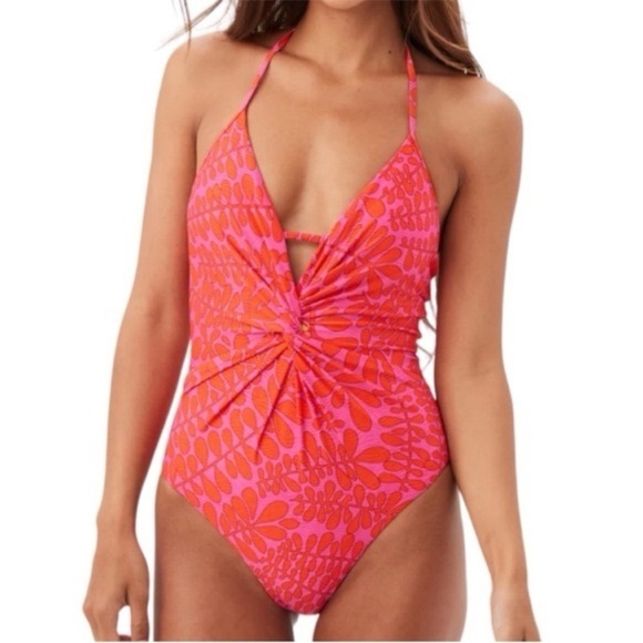 ๐ NWT Trina Turk Trellis Twist Plunge Maillot One Piece Swimsuit Size 10 - Picture 1 of 9